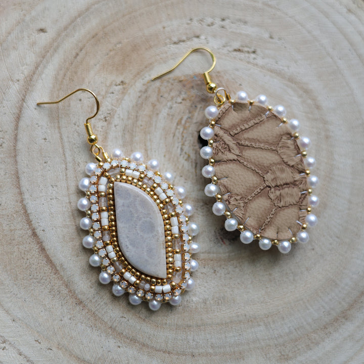 Prairie Sage Beadwork Fossilized Coral Beaded Earrings
