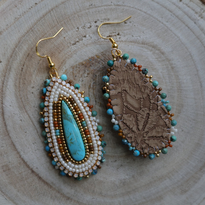 Prairie Sage Beadwork Turquoise Teardrop Beaded Earrings