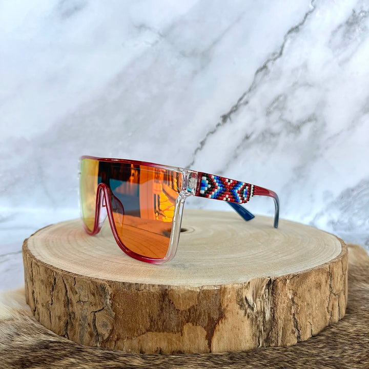 Rebelina Red & Blue Ombre Shield Beaded Sunglasses