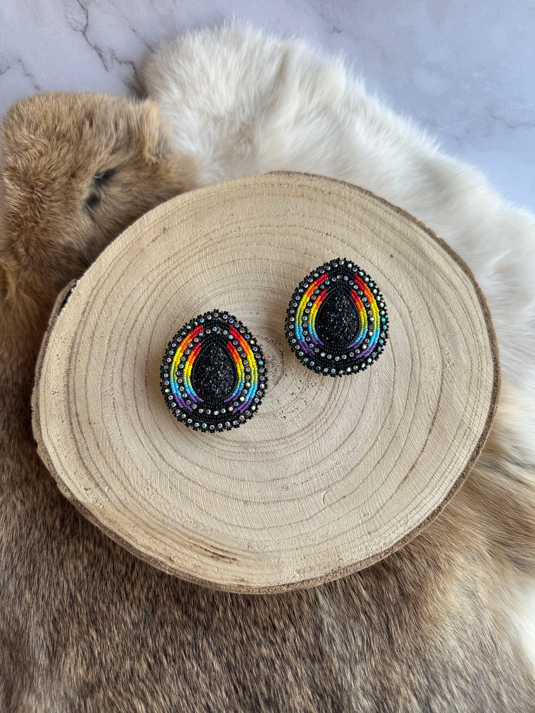 Four Directions Rainbow Teardrop Beaded Earrings