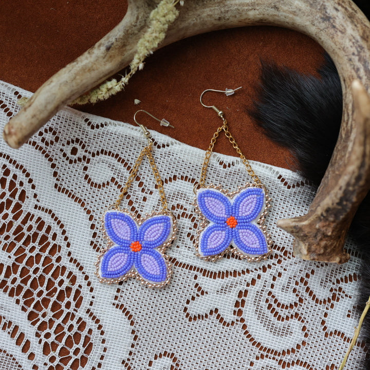 DMD Beadwork Purple Floral Beaded Earrings