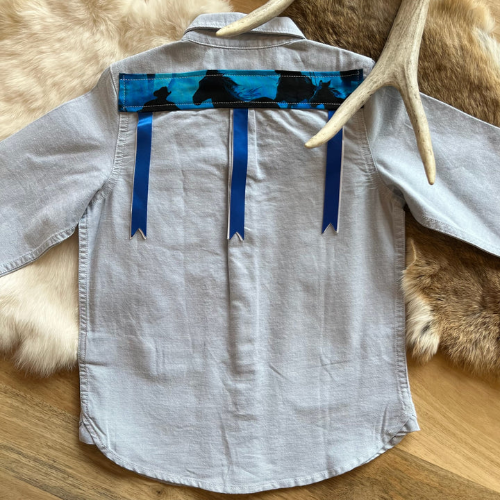 Vi's CREE-ations Cowboys in Blue Boy's Ribbon Shirt