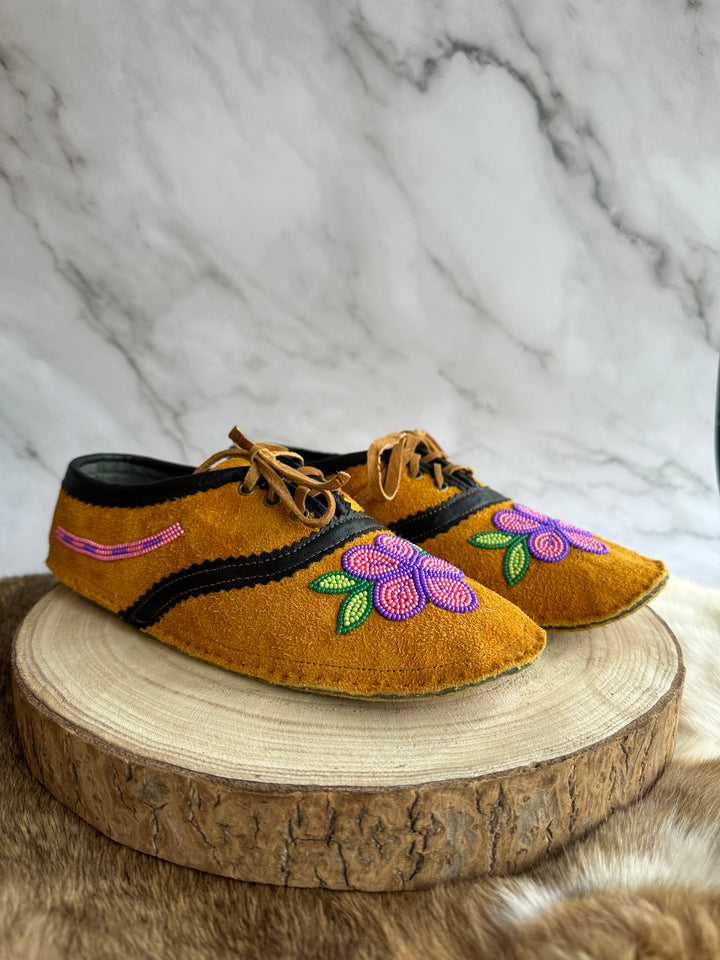 Caroline M. Moose Hide Lace-up Moccasin Slippers