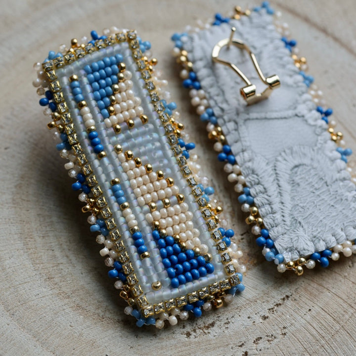 Prairie Sage Beadwork Blue Geometric Beaded Earrings