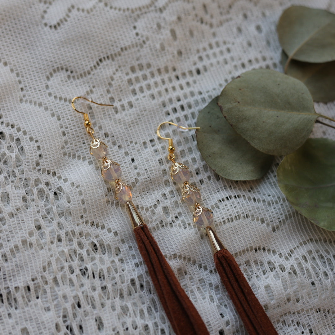 Prairie Sage Beadwork Cowhide Tassel Earrings