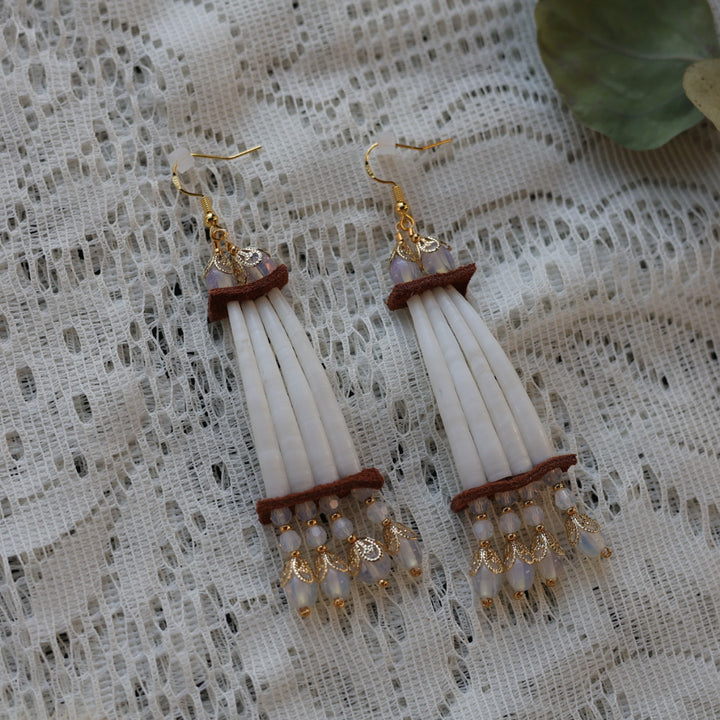 Prairie Sage Beadwork Opalescent Dentalium Earrings