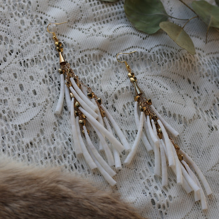 Prairie Sage Beadwork Dentalium Fringe Earrings