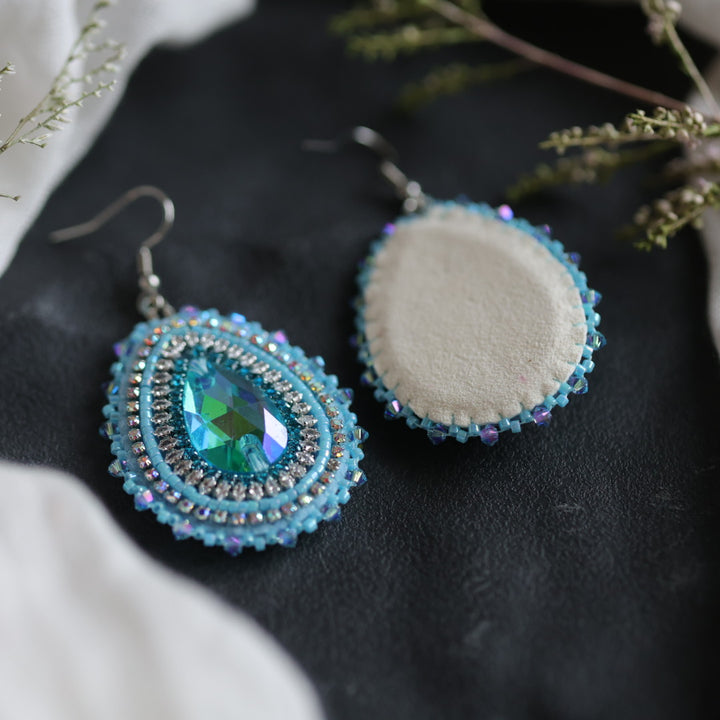 Beth Rose Designs Bright Blue Teardrop Beaded Earrings
