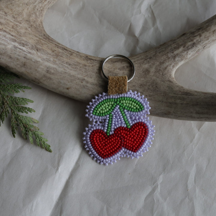 Keegan W. Cherry Hearts Beaded Keychain