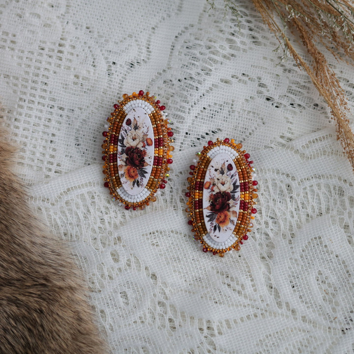 Prairie Sage Beadwork Amber Floral Beaded Earrings