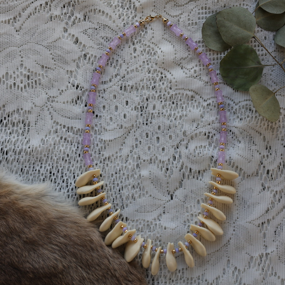 Prairie Sage Beadwork Purple Marble & Imitation Elk Ivory Set