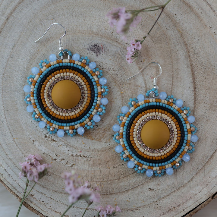 Sweetgrass Woman Creations Mustard Beaded Earrings
