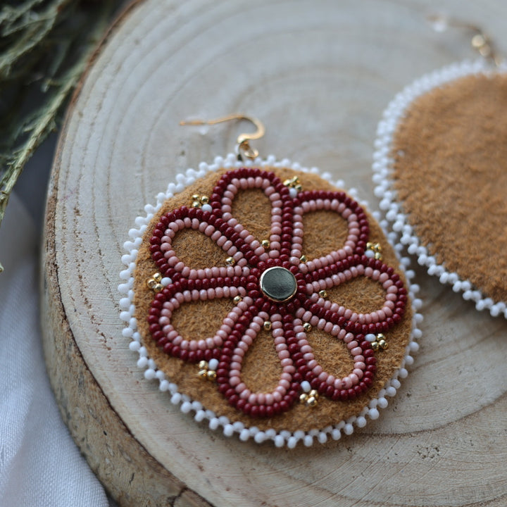 Boreal Forest Beads Floral Beaded Moose Hide Earrings