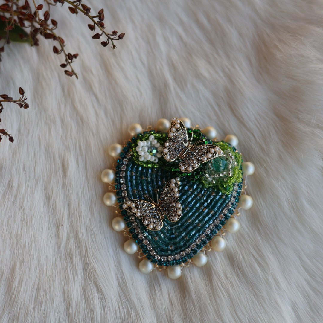 Mercedes G. Beaded Strawberry & Butterfly Charm Brooch