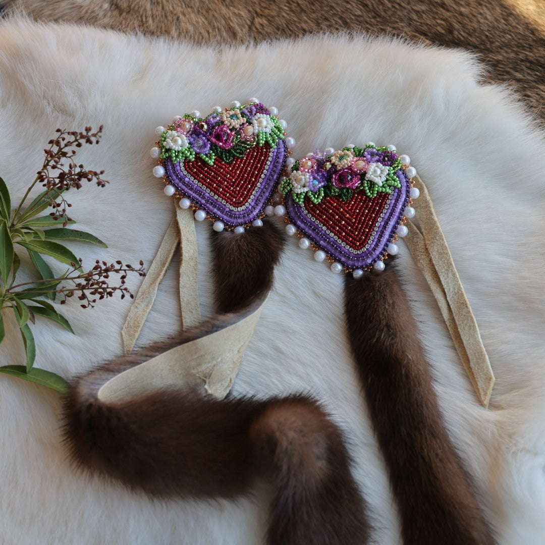 Mercedes G. Beaded Strawberry Hair Ties With Mink Detail