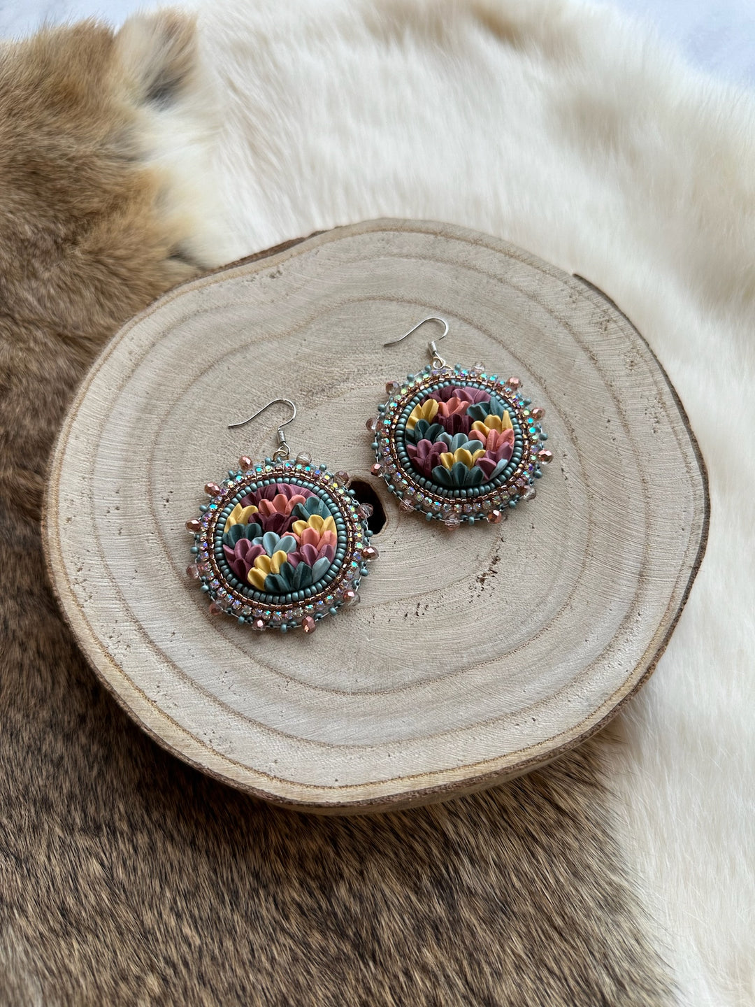 Prairie Moon Ruffle Clay Beaded Earrings