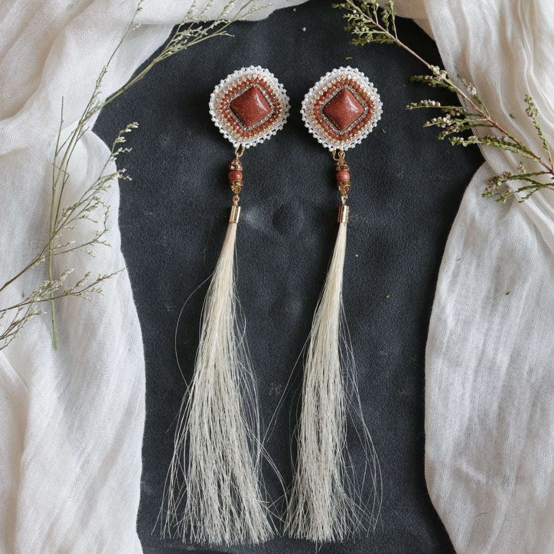 Beth Rose Designs Goldstone &amp; Horsehair Beaded Earrings