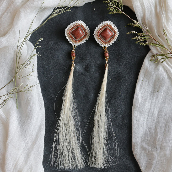 Beth Rose Designs Goldstone &amp; Horsehair Beaded Earrings