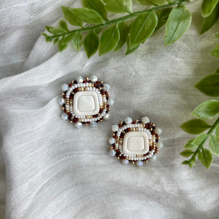 Prairie Beads Small Neutral Beaded Earrings
