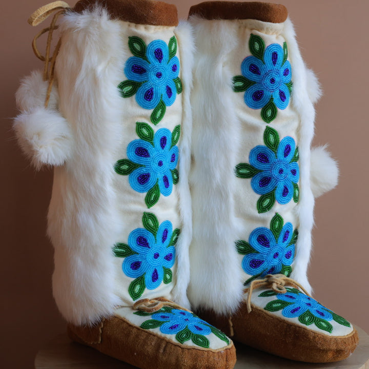 Emily J. Canvas & Fur Bright Blue Floral Mukluks