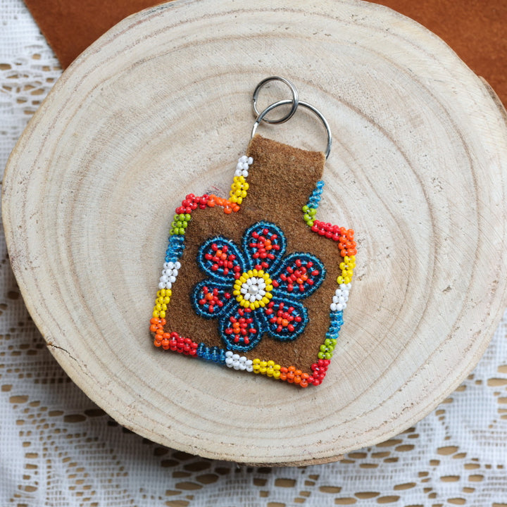 Jeannie A Smoked Moose Hide Beaded Keychain