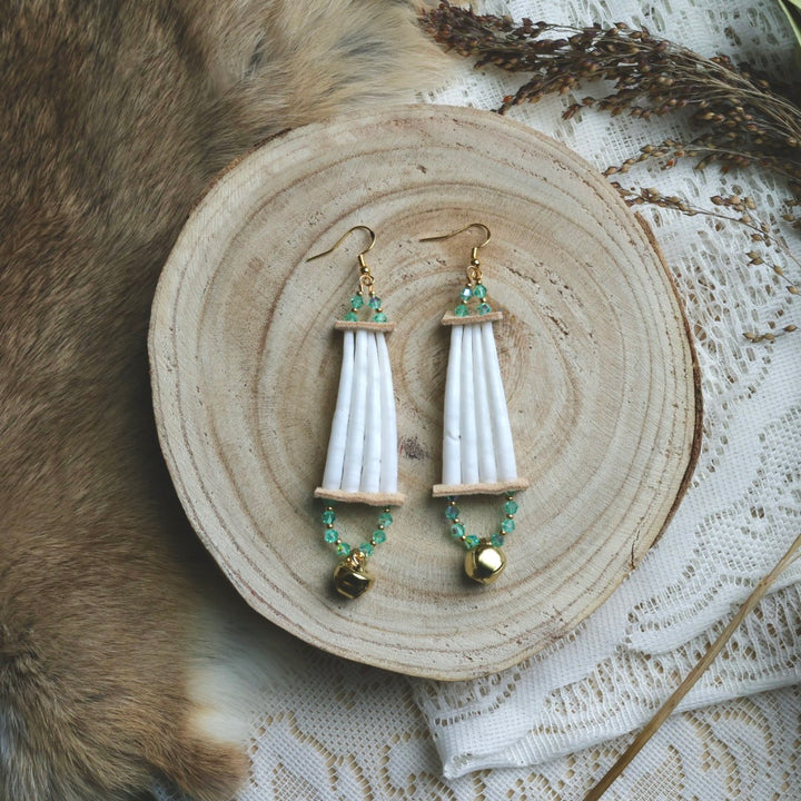 Prairie Sage Beadwork Jingle Dentallium Drop Earrings