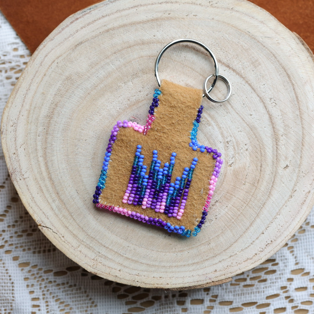 Jeannie A Smoked Moose Hide Beaded Keychain