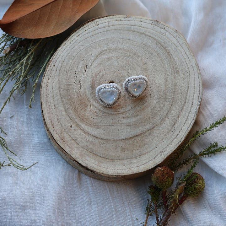 Boreal Forest Beads Tiny Gem Heart Beaded Earrings