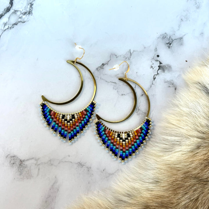 Rebelina Large Brass Moon Fringe Earrings