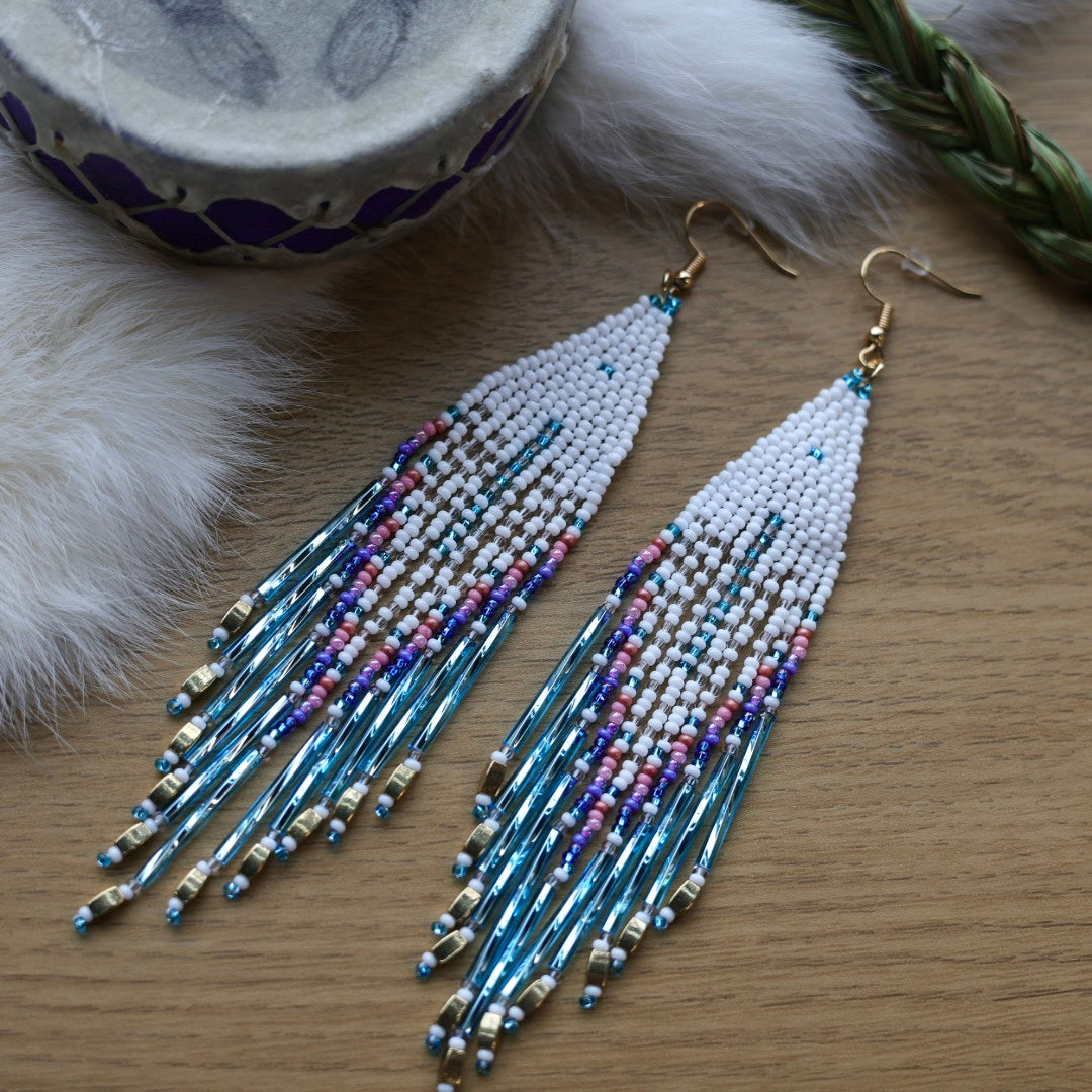 Clear Sky Woman Bugle Fringe Earrings