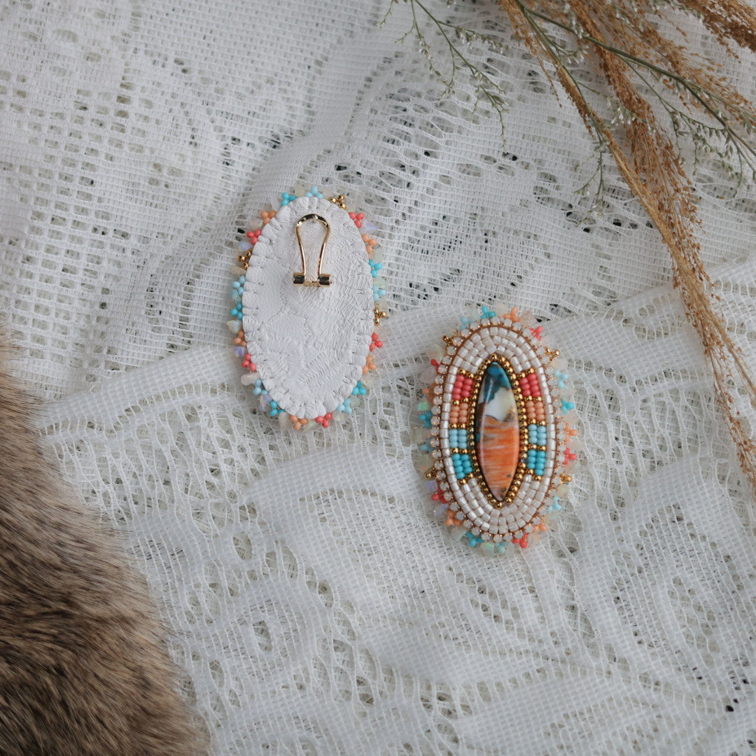 Prairie Sage Beadwork Spiny Oyster Turquoise Beaded Earrings