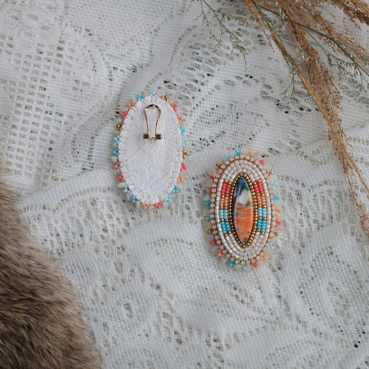 Prairie Sage Beadwork Spiny Oyster Turquoise Beaded Earrings