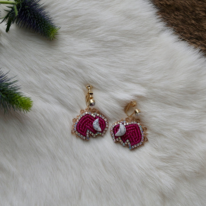Mercedes G. Mini Bison Beaded Clip-On Earrings