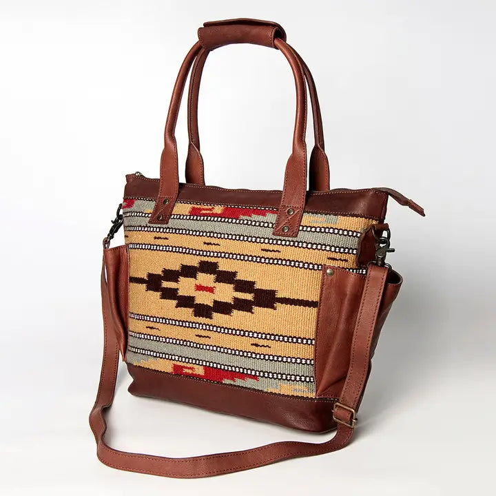 LS Western Tan Saddle Blanket Large Leather Tote