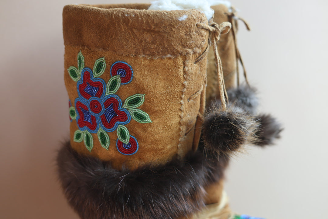 Emily J. Smoked Moose Hide 3 Petal Floral Detail Mukluks