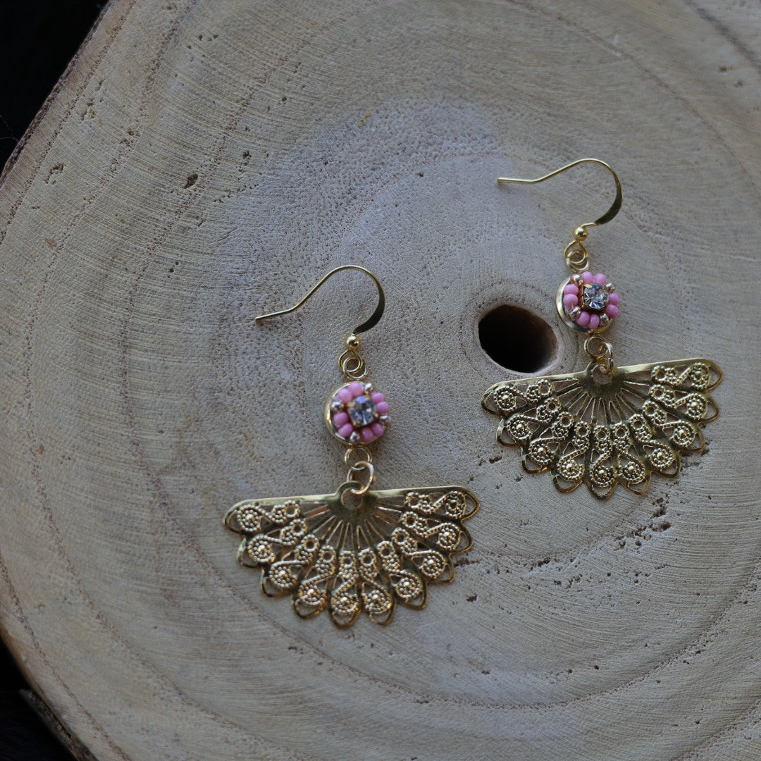 Helen Oro Designs Pink Beaded Metal Charm Earrings