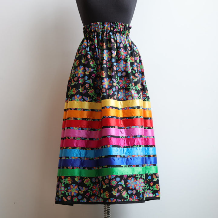 Phoenyx Designs Black Beaded Floral Ribbon Skirt