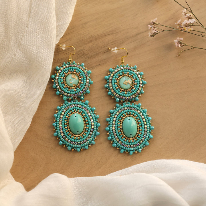 Nikki P. Two Tier Turquoise Beaded Earrings