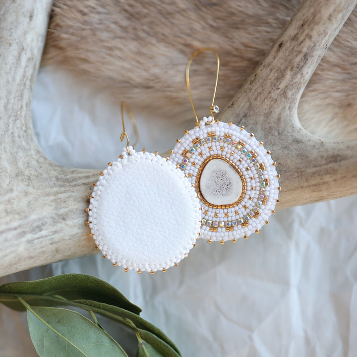 Keegan W. Gold Beaded Elk Antler Earrings