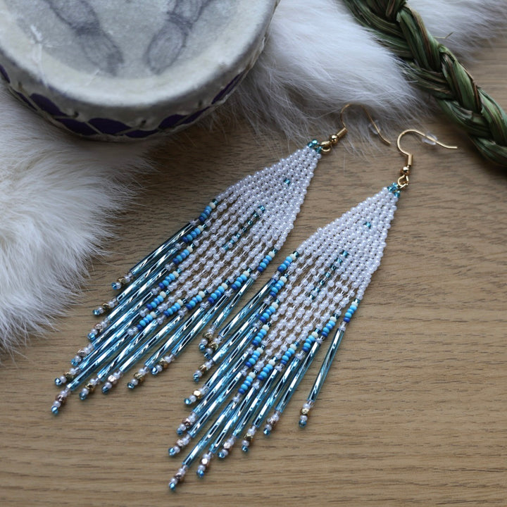 Clear Sky Woman Bugle Fringe Earrings