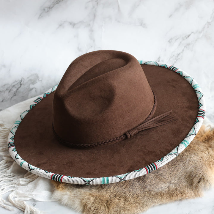 Shelley M. Brown Beaded Brim Fedora Hat
