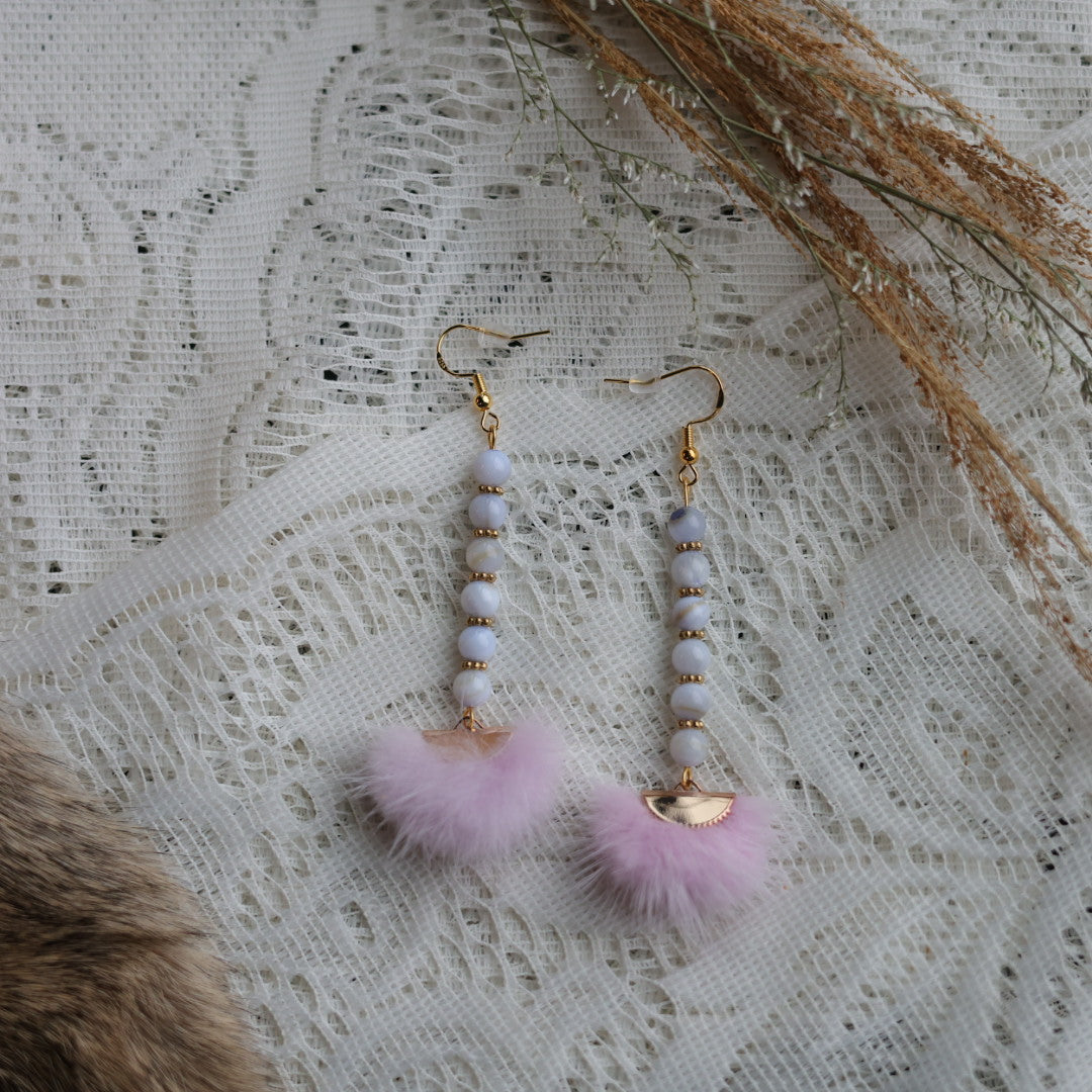Prairie Sage Beadwork Dyed Mother of Pearl & Mink Drop Earrings
