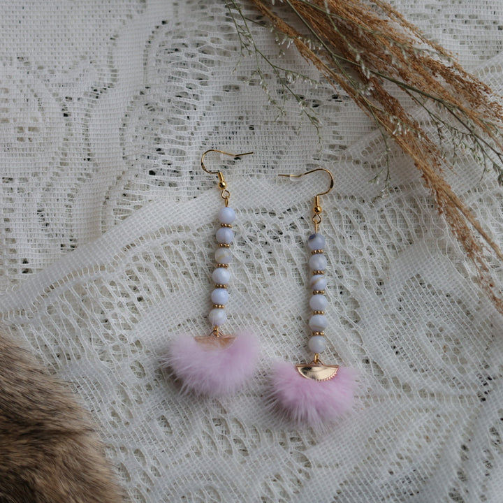 Prairie Sage Beadwork Dyed Mother of Pearl & Mink Drop Earrings