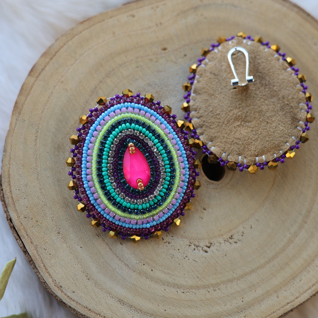 Mercedes G. Fluorescent Beaded Teardrop Earrings