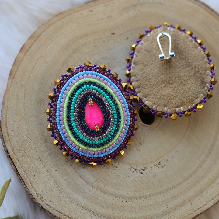 Mercedes G. Fluorescent Beaded Teardrop Earrings