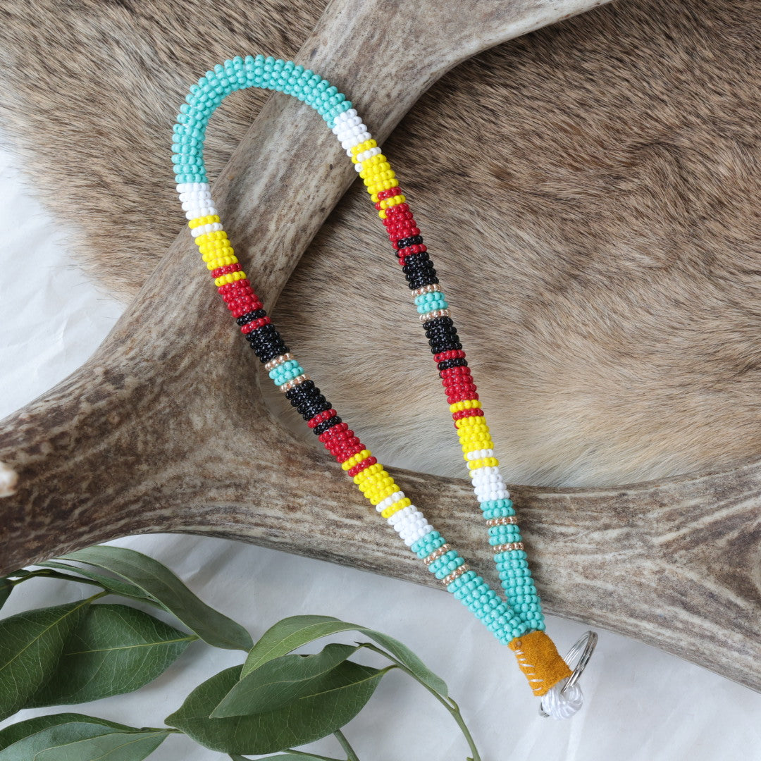 Keegan W. Medicine Striped Beaded Wrist Lanyard