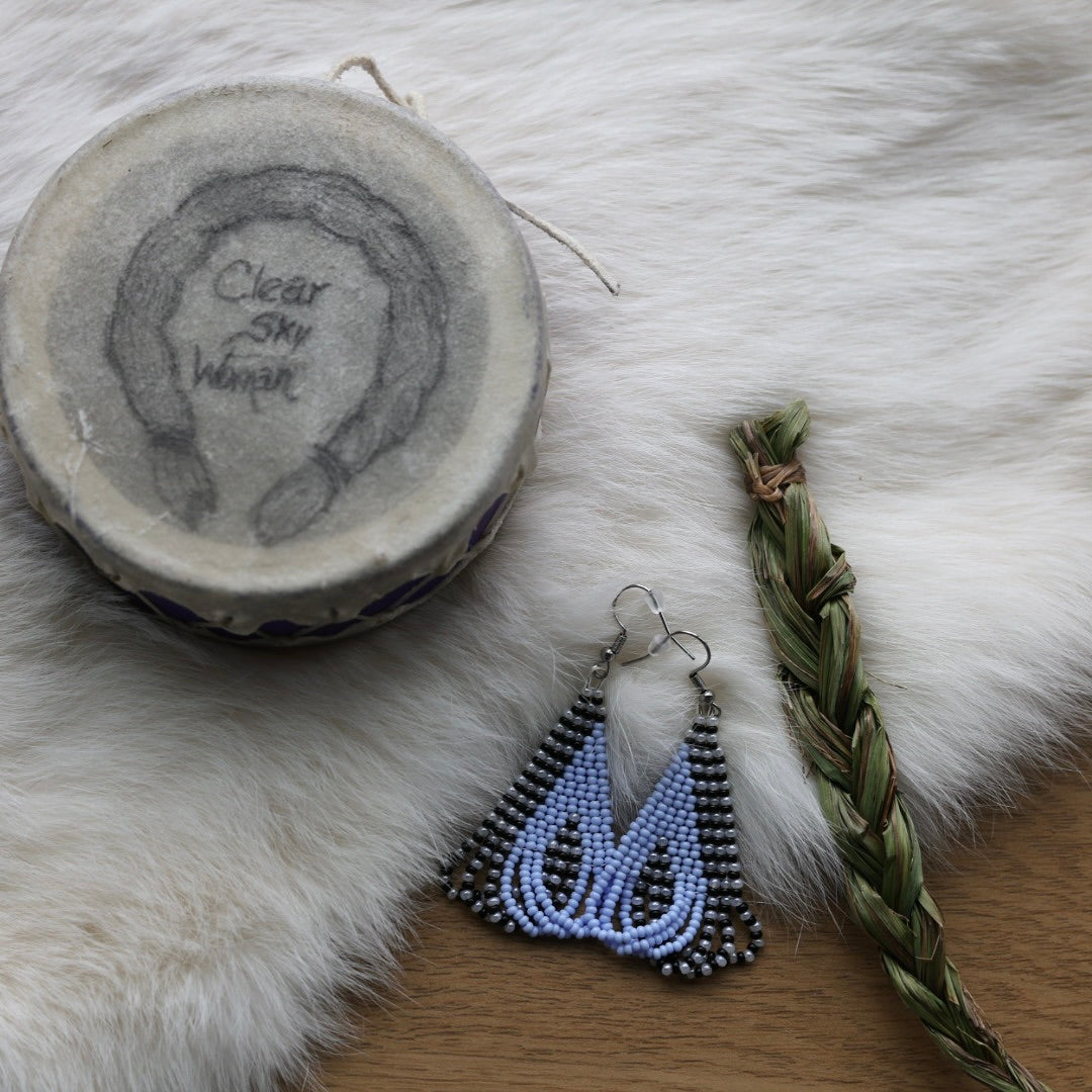 Clear Sky Woman Striped Criss Cross Looped Fringe Beaded Earrings