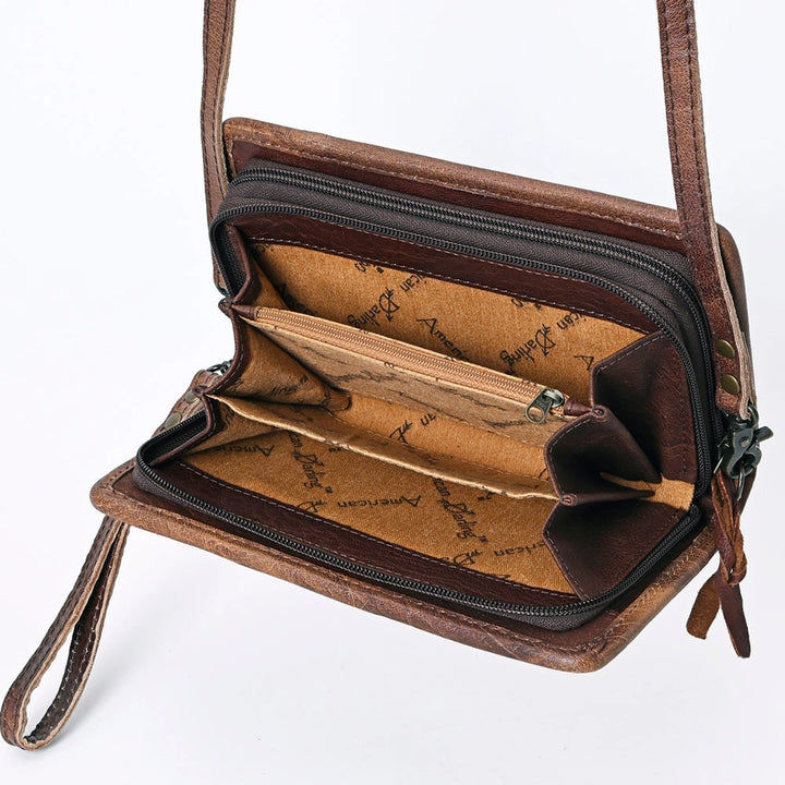 LS Western Grey &amp; Orange Sierra Genuine Leather Crossbody Bag
