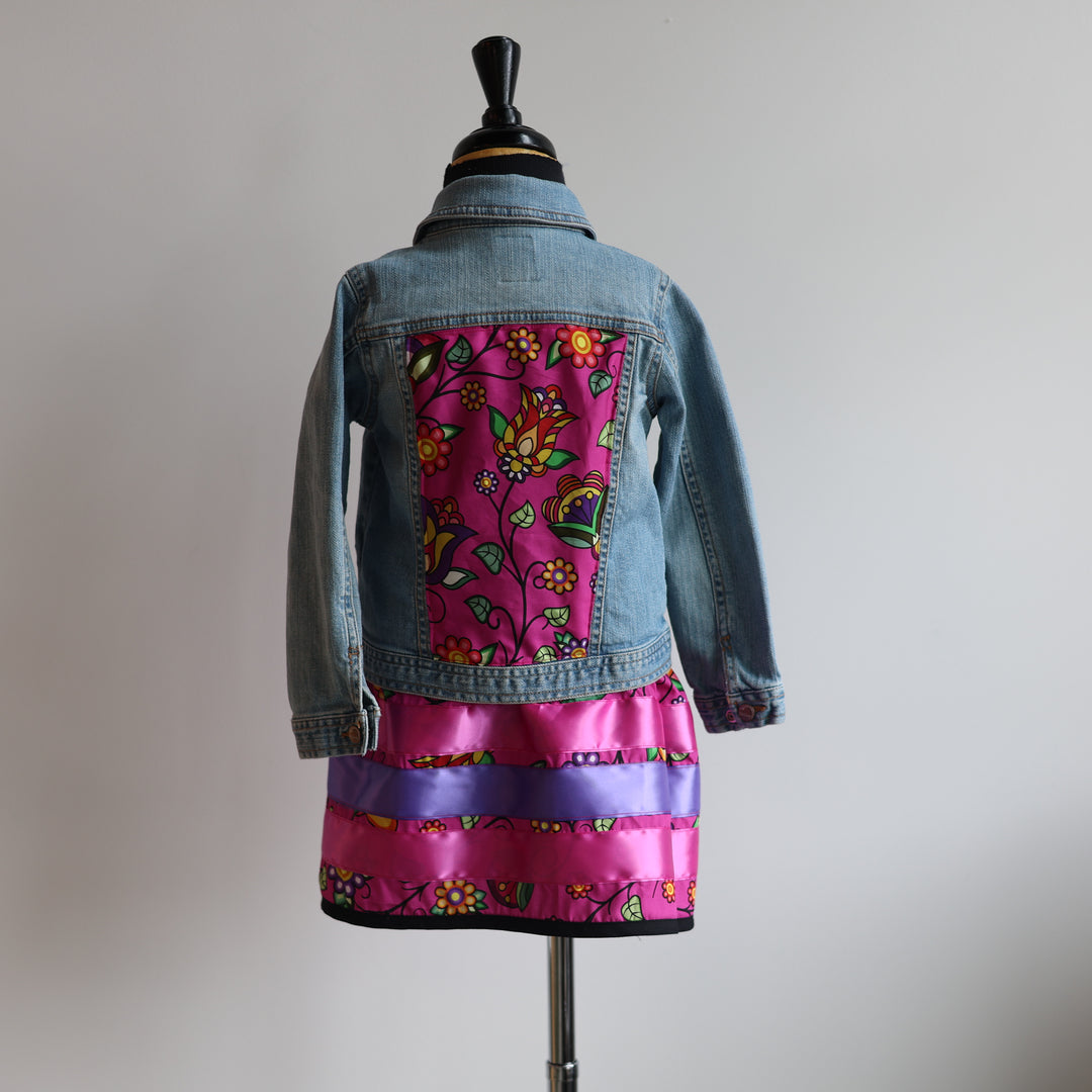 Phoenyx Designs Girls Pink Floral Denim Ribbon Set