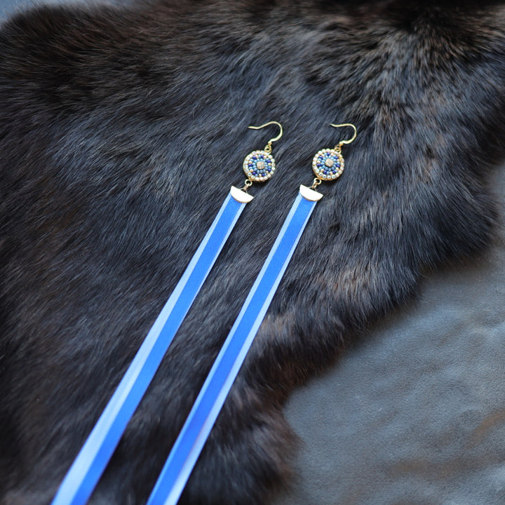 Helen Oro Designs Blue Bead & Ribbon Earrings